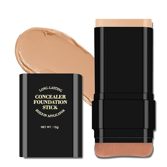 KYDA 2-in-1 Concealer Foundation Stick, Eraser Foundation Stick with Soft Brush, Creamy Smooth Base Makeup, Lightweight Brightening Contouring Concealer, Lasting Natural Matte Finish, Natural