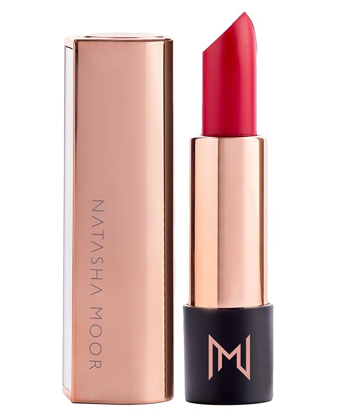 NATASHA MOOR Silk Suede Lipstick: Long-Lasting, Hydrating Semi-Matte Finish - Creamy, Cruelty-Free Formula - Silky Smooth and Highly Pigmented - Mirror for On-the-Go Glamour - POWERFUL