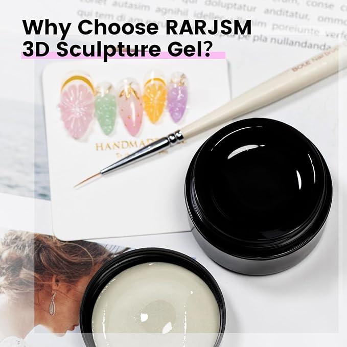 RARJSM 3D Sculpting Gel Clear Painting Gel Polish Nail Art Designs No Wipe Chrome Nail Powder Nails Charms Rhinestone Decoration Adhesive Glue Drawing Painted Sculpture Hard Gelpolish Curing Requires