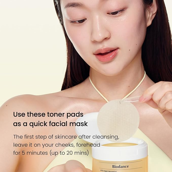 Biodance Vita Niacinamide Gel Toner Pads, Dark Spot Corrector, Evening Skin Tone, Gentle Exfoliating Toner Pads with Vitamin C, Korean Skincare, Stocking Stuffersㅣ4.93 fl.oz.(140g)*60Pads