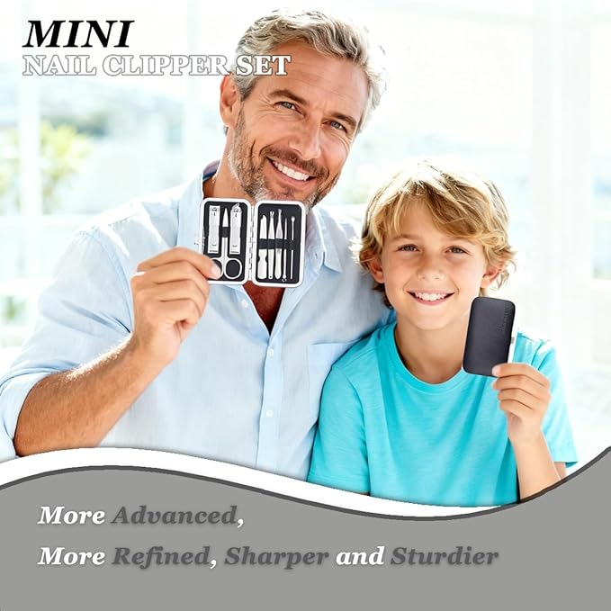Nail Clippers Set, Manicure Grooming Care Tools Kit: Fingernail Clipper & Toenail Pedicure Cutter, Mini Nail Trimmer Kit with Travel Case Gifts for Men, Women (Black)