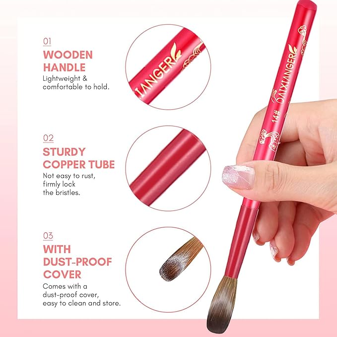 DAIXIANGER 2Pcs New Year Acrylic Nail Art Brush Set -Size 10/14, Red Handle Nail Brushes for Acrylic Application Powder & Nail Extension, 3D Nail Carving Tools for DIY Home Salon Manicure