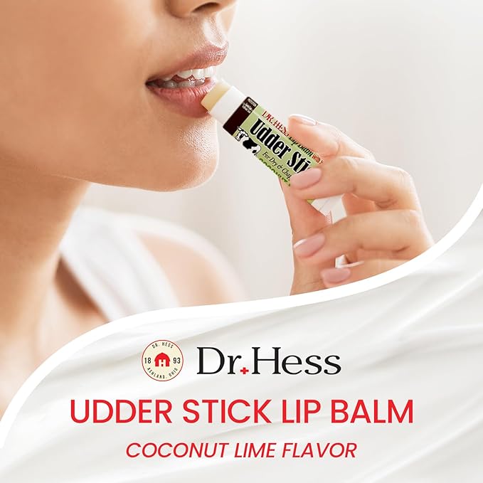 Dr. Hess Original Udder Stick SPF Lip Balm, Soothing Moisturizer Sun Screen Balm for Dry Lips with Jojoba, Beeswax & Shea Butter, Total Lip Care, Hydration & Repair, Coconut-Lime Flavor, 4 Pack