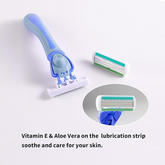 6-Blade Razor, Anti-slip razors for Women Refill Cartridges razors, Reusable Face Cleansing Care Tool, Shave Supplies for Women 18 pcs refills cartridges- blue