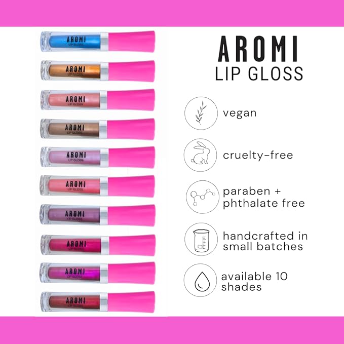 Aromi Frosty Pink Lip Gloss | Light Baby Pink Lip Color, Glossy, Metallic Finish, Shine, Shimmery, Plumping, Vegan, Gluten Free (Snobby Pink)