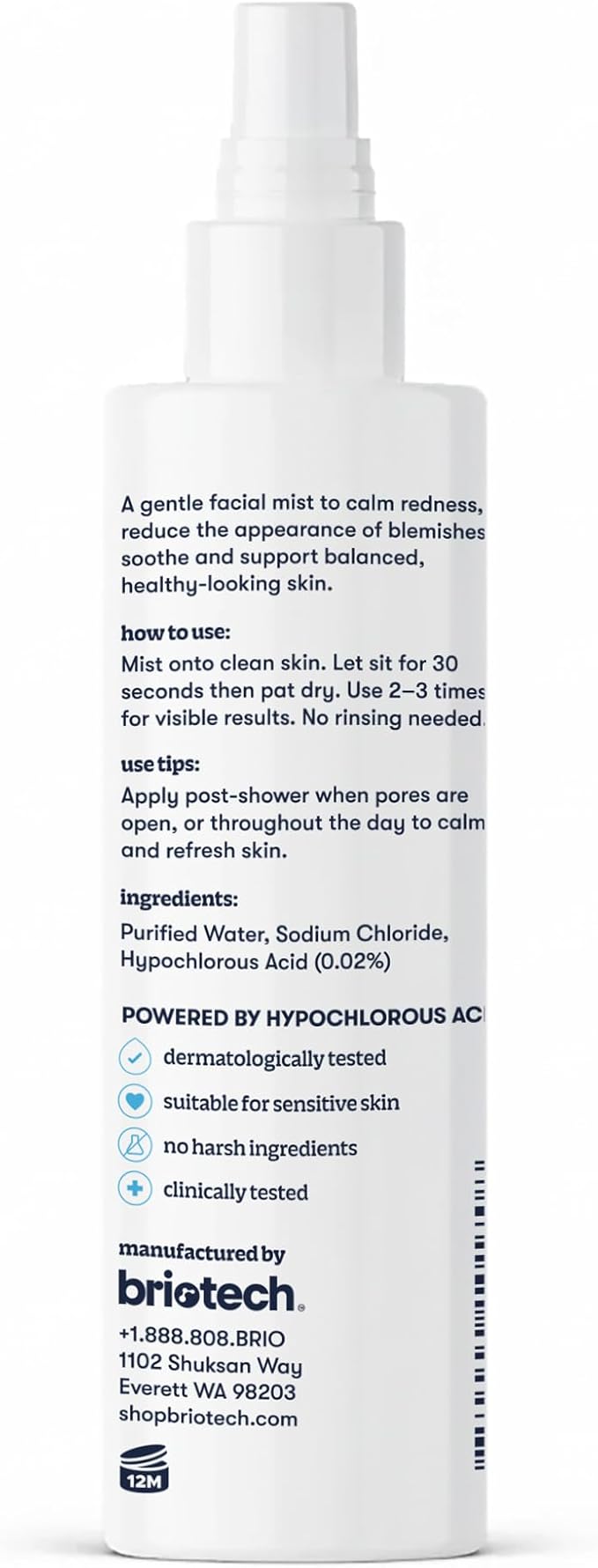 BRIOTECH Renew Toner, Hypochlorous Acid Spray, Minimize Appearance of Blemishes, Soothing Facial Mist for Sensitive Skin, Calm Redness & Bumps, Vegan, 4 fl oz (2 Pack)