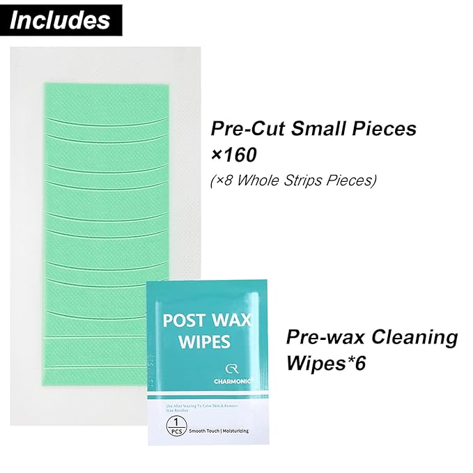 160 Pcs Eyebrow Wax Strips - Waxing Strips, Waxing Kit for Eyebrow Shaper and Upper Lip Cheek Face Hair Removal, Traveling and At Home Use, Contains 6 Pcs Post Wax Wipes, Long-lasting Smoothness