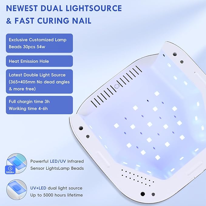 Okasiuv UV LED Nail Lamp with UV Gloves,Magnetic Metal Mirror Base Cordless Nail Dryer, Gel Polish Curing Light with 4 Timers,Touch Control Display,Auto Sensor for Professional Salon & Home