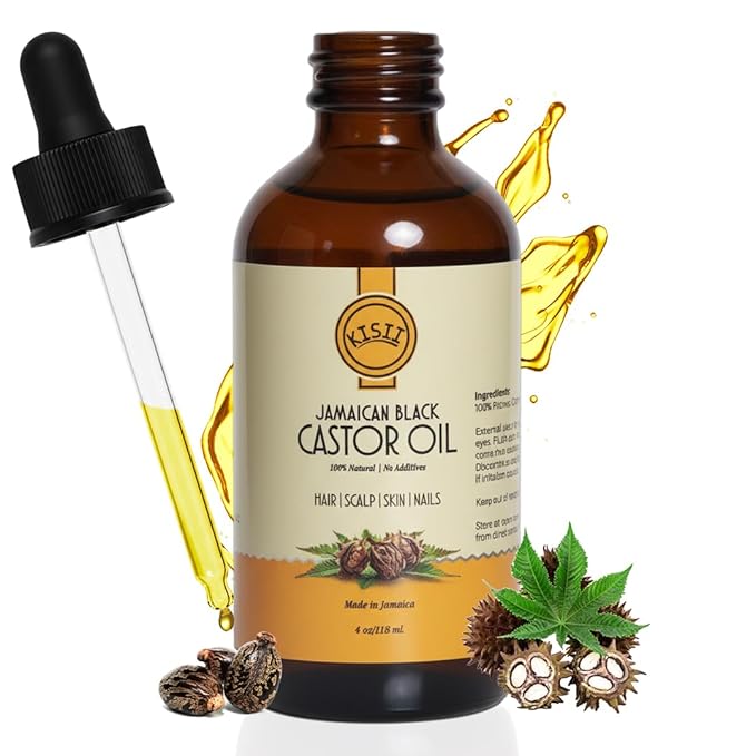 Kisii Jamaican Black Castor Oil – 100% Pure Castor Oil for Hair Growth, Scalp Care, Glowing Skin and Nails. Made in Jamaica - 4 oz Glass Bottle