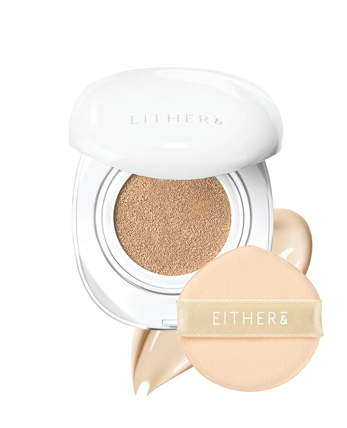 EITHER& Glow Pixel Cushion, 62% Skincare-Infused Foundation for Radiant Glass Skin, No Oxidation, 100H Long-Wear, Lightweight Buildable Korean Cushion (17N Vanilla, 12g)