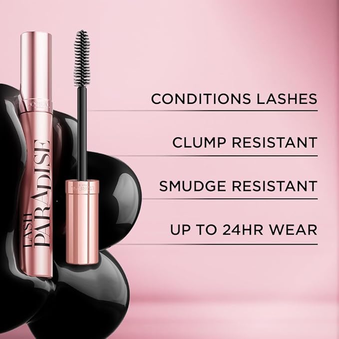 L'Oreal Paris Makeup Voluminous Lash Paradise Mascara, Voluptuous Volume, Intense Length, Feathery Soft Full Lashes, No Flaking, Smudging or Clumping, Latte Brown, 0.28 Fl Oz
