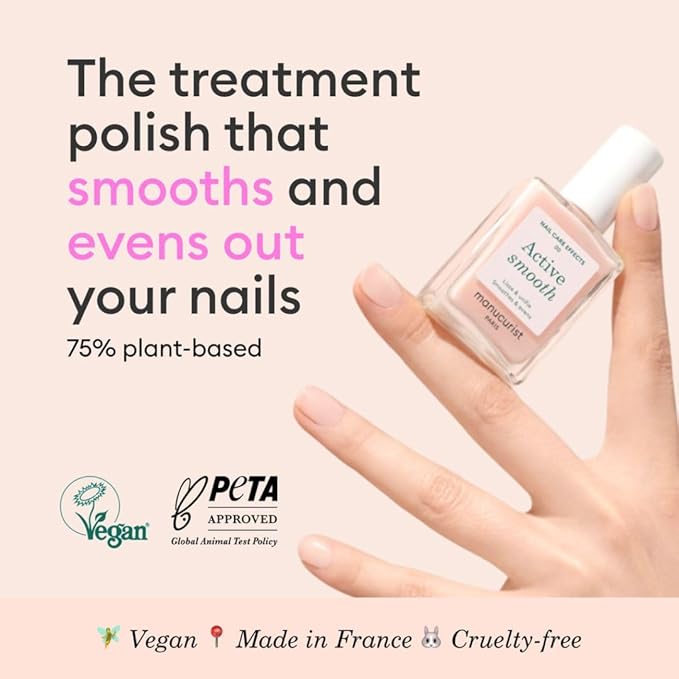 Manucurist Active Smooth 00 Nail Concealer Polish & Care - 2 in 1 Nude Nail Polish : Nail Strengthener and Growth - No Lamp - Ridge Filler for Nails - Natural Rosé Nail Polish