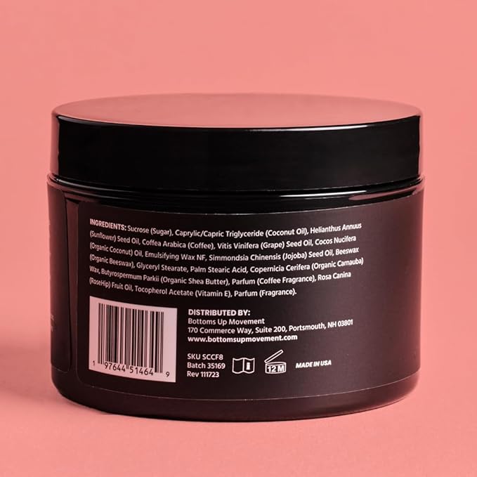 BUM Coffee Sugar Scrub for Body - Coffee Scrub Body Exfoliator with Organic Shea, Coconut Oil, Rosehip, Vitamin E & Jojoba - Moisturizing, Seductively Scented & Subtly Flavored Exfoliant (2 oz)