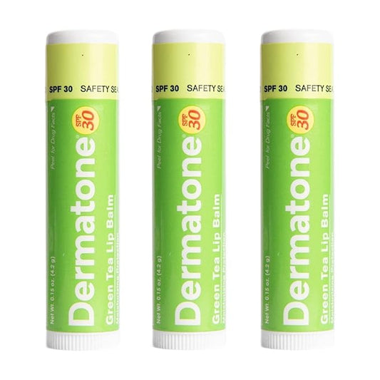 Dermatone Green Tea Lip Balm | Moisturizing | Medicated | Aloe & Vitamin E | Soothes Dry, Chapped & Cracked Lips | SPF30 | 3-pack (Green Tea, 0.15oz)