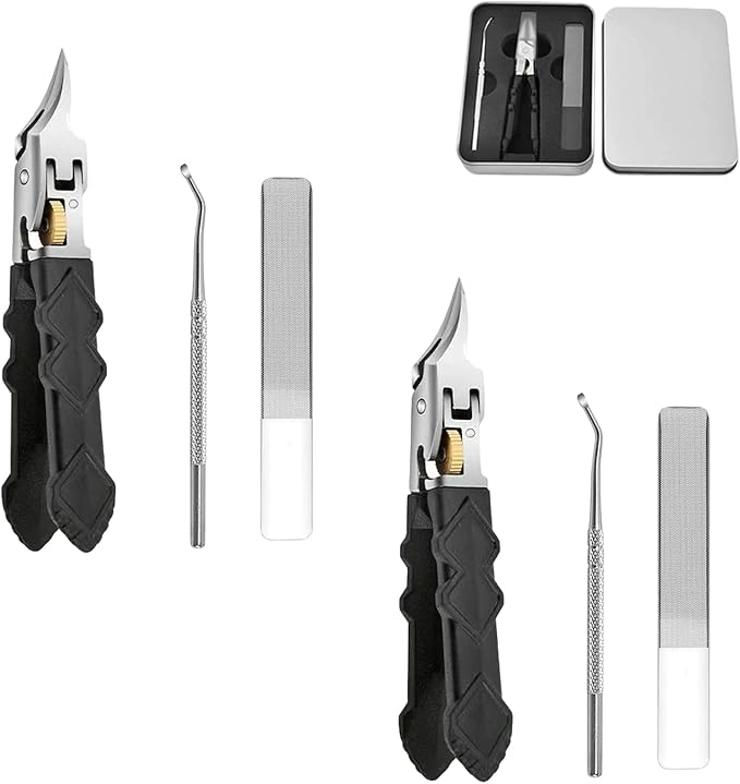 Black Anti-Slip Grip Gear Lock Nail Clipper Set with Ultra-Sharp Tips for Precise Access to Nail GRO, 3pcs Nail Clipper Set with Lock, Professional-Grade Manicure Tools (Black A, 2 Set)
