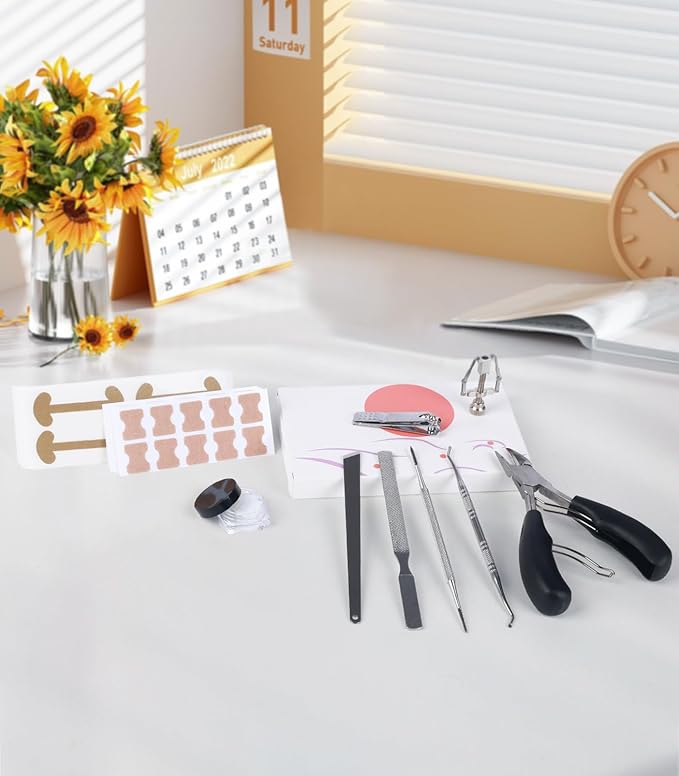 Ingrown Toenail Corrector Set with Correction Strips, Ingrown Toenail Removal Kit, Professional Ingrown Toenails Pedicure Tool Set, Curved Toenails Corrector Patch