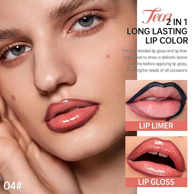 Peel Off Lip Liner & Gloss – Long-Lasting Smudge-Proof Mocha Cocoa Lip Tint & Lip Stain Liner with Hydrating High Shine Gloss for Defined, Fuller Brown Nude Lips – Waterproof Soft Glam Lip Makeup