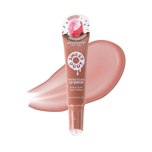 Absolute New York Sweet Pout Tinted Glaze Lip Serum, Donut Tip Applicator, Hydrating Formula with Peptides, Vitamin E and Jojoba Seed Oil (Maple Delight)