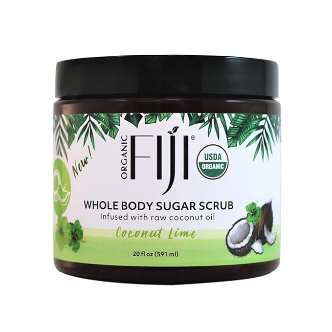 Organic Fiji Whole Body Scrub - Infused with Coconut Oil, Exfoliating Sugar Scrub for Smooth and Soft Skin, Exfoliates & Restores Skin's Natural Biosphere, Coconut Lime 20 oz