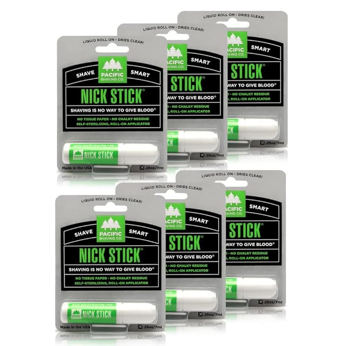 Pacific Shaving Company Nick Stick - A Shave Essential - Puts Nicks in Their Place - Liquid Roll-On Applicator, Dries Clear - With Vitamin E & Aloe Vera (0.25 Oz, 6 Pack)