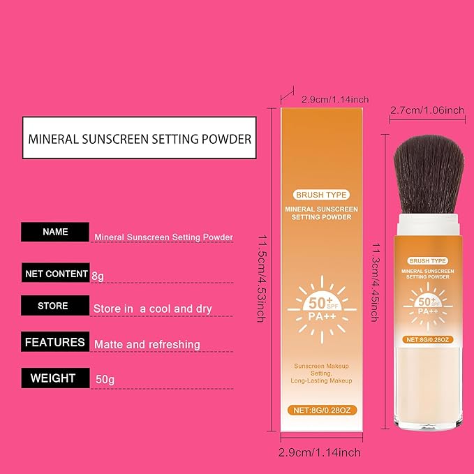 Lyjinbc Mineral Sunscreen Setting Powder, SPF 50 Transparent Brush Powder, Long-Lasting,Lightweight Breathable, Oil Control Natural Matte, Suitable for Face, Scalp & Hair