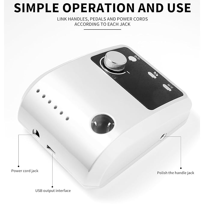 ANRLO Professional Electric Nail Drill, 45000 RPM Cordless Rechargeable E-File Machine, with 12 Bits, Sanding Bands, LCD Display for Acrylic Gel Nails (DMJ-204-White-US)