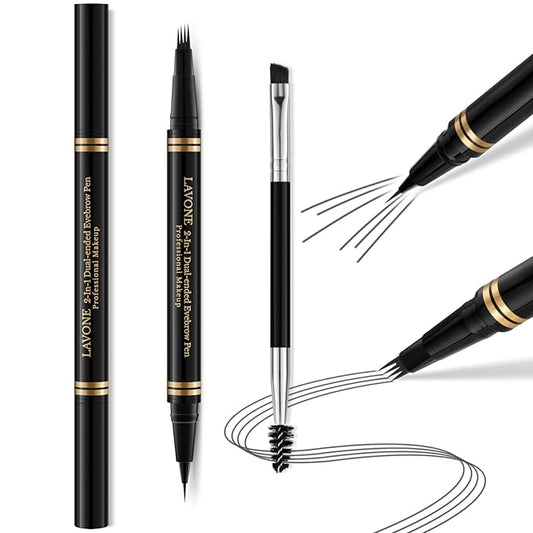 Eyebrow Pen,2-in-1 Waterproof Eyebrow Pencil with 4 Tip Microblading Brow Pen and Ultra-Precise Brow Pencil,with Dual-ended Eyebrow Brush,Eyebrow Makeup for Natural Looking - Dark Grey