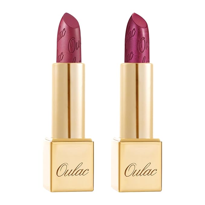 Oulac Metallic Purple Lipstick Set - 2PCS Vegan Lightweight Hydrating Formula with High Impact Lip Color for Full Coverage Lip Makeup, Christmas Gifts for Women, 03+14