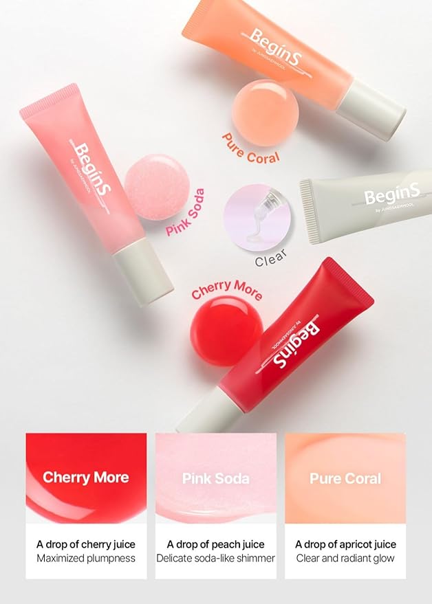 Lip Care Color Oil #Cherry More 0.34 Fl Oz, Vegan Tinted Lip Oil with Jelly Massager for Dry Lips, Hydrating & Cooling Lip Treatment, Long-Lasting Glow & Volume, Korean Lip Oil, BeginS