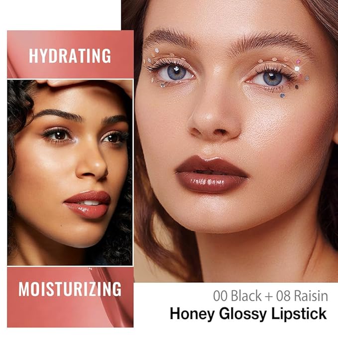 Lip Tinted Lipstick, Moisturizing Shine Balm, Glossy Finish, All Skin Tones (00&08, 1Pcs (Pack of 2))