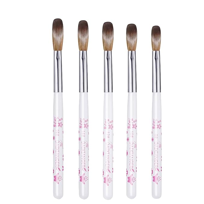 DAIXIANGER 5Pcs Flower Acrylic Nail Brush Set, Size 8/10/12/14/16, Professional Nail Brushes for Acrylic Application Powder & Nail Extension, 3D Nail Carving Tools for DIY Home Salon Manicure-White