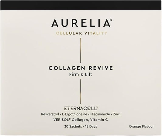AURELIA Collagen Revive | Advanced Cellular Anti-Aging Supplement | Help Reduce Fine Lines & Wrinkles | with Zinc, Resveratrol, Niacinamide, Ergothioneine & Vitamin C