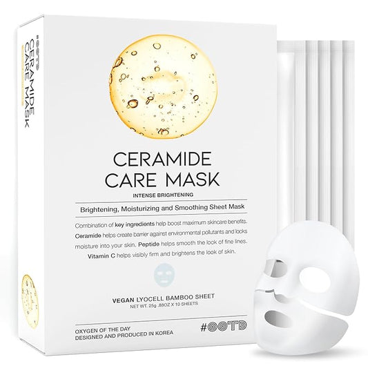 #OOTD Ceramide Brightening Sheet Mask For Face, Moisturizing, Anti Aging Ceramide, Peptide, Vitamin C, EVE Vegan 10EA