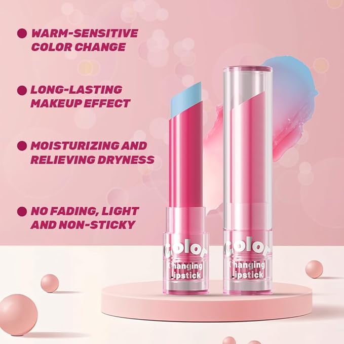 BINGBRUSH Color Changing Lipstick Set, PH Lip Balm Mood Lipstick, Natural Color-Changing Tint with Deep Moisture, Long Lasting Personalized Lip Gloss for Daily Wear or Gifts (02# Ice Fairy)