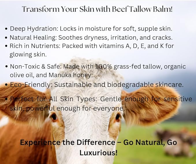 Azmera Beauty 100% Grass-Fed Beef Tallow Balm, Manuka Honey MGO263+, Organic Beeswax & Olive Oil, Beef Tallow for skin,Handmade Moisturizer for Dry Skin, Eczema Relief, & Healing Skin(2oz, Vanilla)