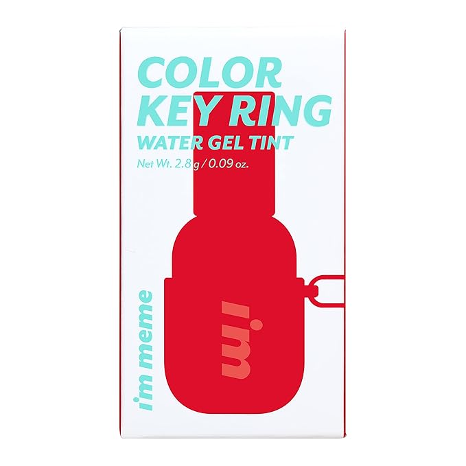 I'M MEME Color Key Ring Water Gel Lip Tint - 01 Coral Picnic | Long Lasting Lip Gloss, Hydrating Glossy Finish, Kbeauty, Cute Korean Makeup, Compact, Portable Keychain, Travel-Friendly, Gift, 0.09 Oz