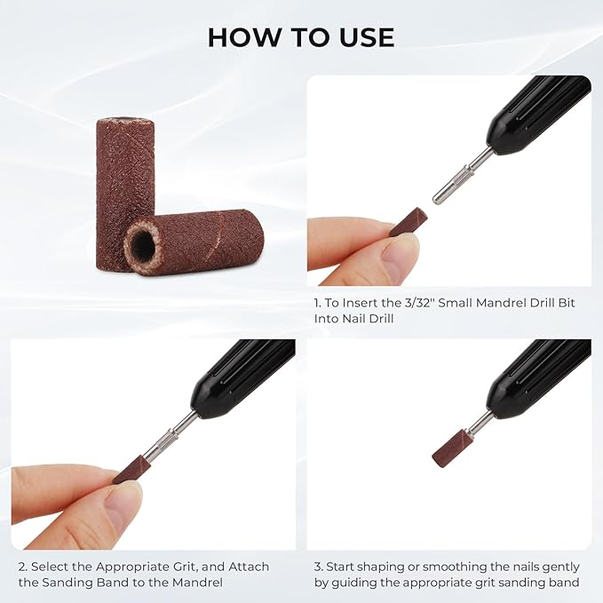 Lavinda Small Sanding Bands for Nail Drill with 3.1mm Mandrel Bit, 80 Piece Set Coarse Mini Sanding Bands Nail Drill Bits for Acrylic Nails Gel Manicures and Pedicures (80 Grit, Brown)