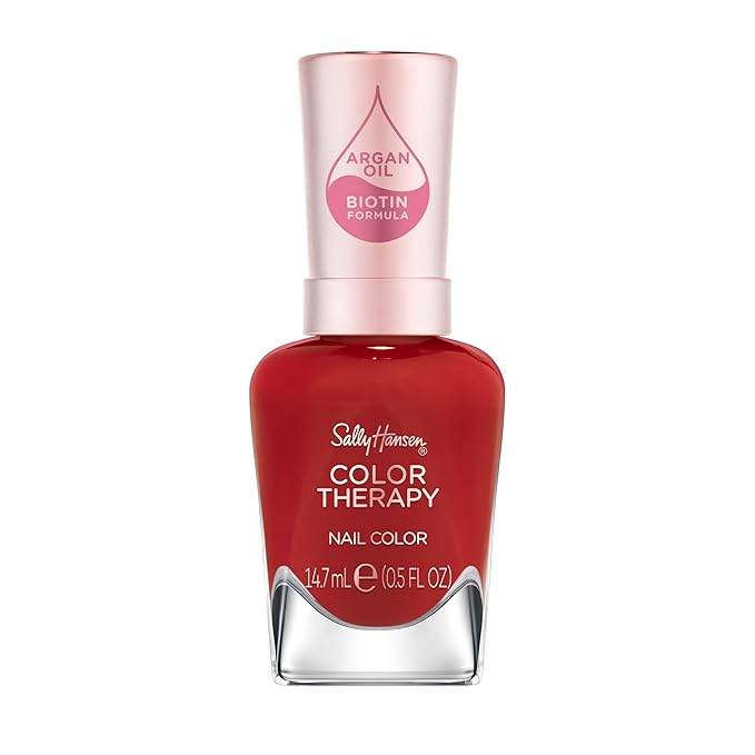 Sally Hansen Color Therapy Nail Polish | Biotin, Argan Oil, Long Lasting, Healthy Nails, Nail Strengthener, Opaque | 350 Yes You Can | Bright Red Nail Color