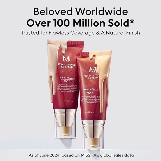 MISSHA M Perfect Cover BB Cream No.27 Honey Beige - Medium with Neutral/Warm Undertone SPF 42 PA +++ 1.69 Fl Oz - Tinted Moisturizer for face with SPF