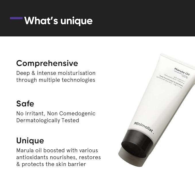 Minimalist Face Moisturizer for Dry Skin | 5% Marula Oil With Hyaluronic Acid For Deep Nourishment & Hydration | Face Hydrating Moisturizer | For Women & Men | 1.7 Oz / 50 gm