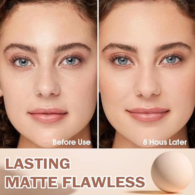 FeiCuiYun Oil Control Matte Perfection Face Powder Compact For Women, Matte Smooth Flawless Setting Powder Makeup, Polvo Compacto De Maquillaje, Waterproof Long Lasting, 0.35Oz (02 Natural Beige)