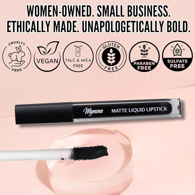 Mynena Matte Liquid Lipstick Black | Long-Lasting Comfort | Smudge-Proof Transfer-Resistant Vegan & Cruelty-Free | Full Coverage Non-Drying True Pigment | All-Day Wear Lip Color | Linda