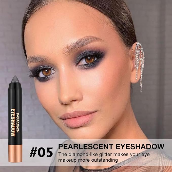 2Pcs Monochrome Cream Shimmer Glitter Eyeshadow Pencil Stick for Women, Eye Shadow Eyeliner Pencil Sticks Makeup, sombras para ojos, Waterproof, Vegan & Cruelty-Free, (03+05, 2Pcs)