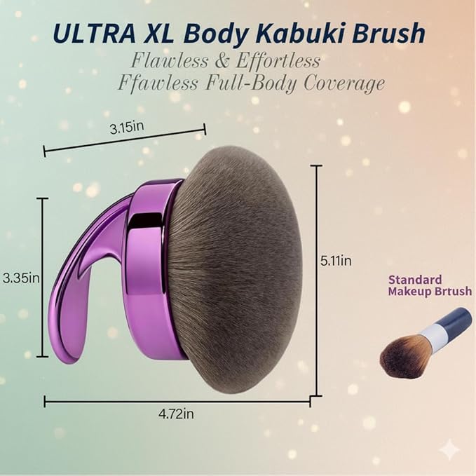Body Makeup Brush – Extra Large Kabuki Applicator for Self Tanner, Bronzer & Foundation – Flawless, Streak-Free Airbrushed Finish – Vegan, Charcoal-Infused Bristles