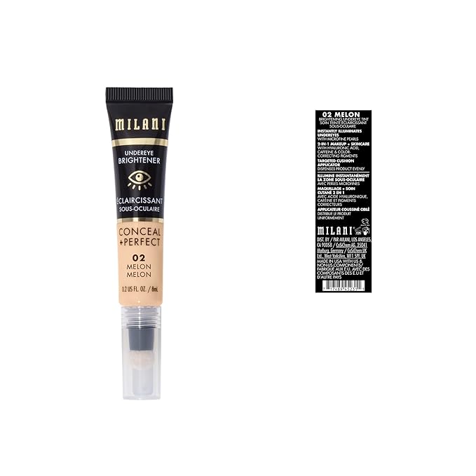 Milani Conceal + Perfect Undereye Brightener for Treating Dark Circles, Face Lift Collection - Melon
