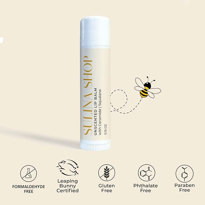 Unscented Lip Balm Hydrating for Dry Lips - Lip Moisturizer with Castor Oil and Beeswax, Chapped Lip Repair, Restores Smoothness, Barrier Protection, Fragrance-Free and Gentle - 0.15 Fl oz