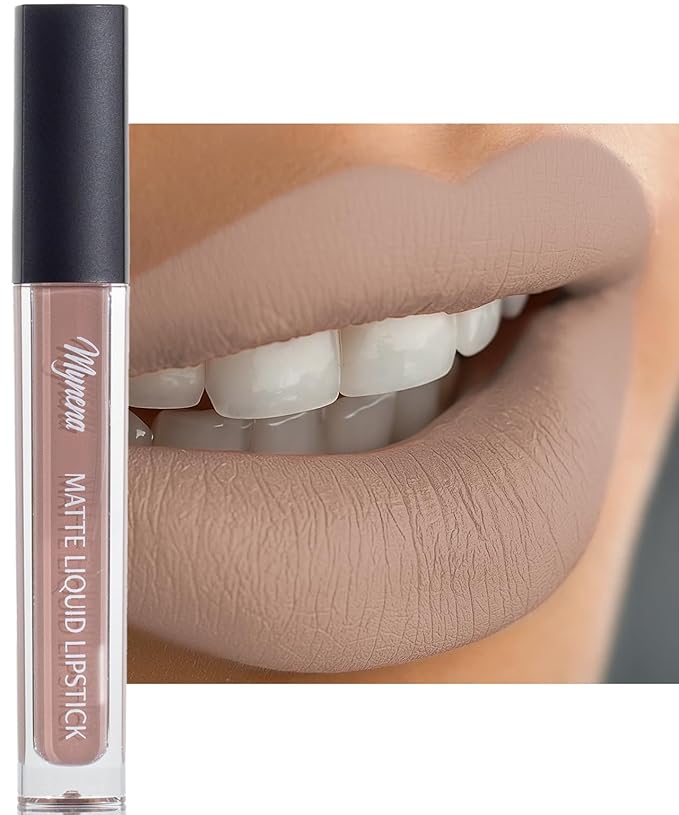 Mynena Soft Beige Nude Matte Liquid Lipstick | Long-Lasting Comfort | Smudge-Proof Transfer-Resistant | Full Coverage Non-Drying | Vegan & Cruelty-Free | All-Day Wear Lip Color | Sandy