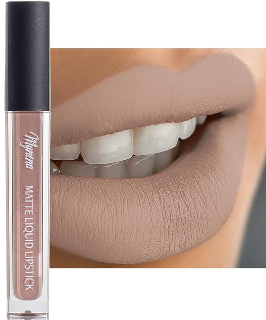 Mynena Soft Beige Nude Matte Liquid Lipstick | Long-Lasting Comfort | Smudge-Proof Transfer-Resistant | Full Coverage Non-Drying | Vegan & Cruelty-Free | All-Day Wear Lip Color | Sandy
