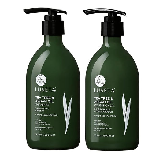 Luseta Shampoo and Conditioner Set with Tea Tree and Argan Oil for Oily Hair Clarifying, Fighting Dandruff Sulfate Paraben Free for Men and Women 2x16.9oz