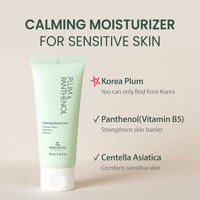 The Skin House Plum & Panthenol Calming Moisturizer for Sensitive Skin | Redness Relief, Soothing Hydration & Barrier Support | Lightweight, Non-Irritating Daily Face Cream [70ml,2.37 oz]
